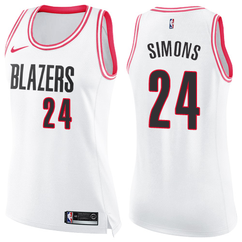 #24 Nike Swingman Anfernee Simons Women's White/Pink NBA Jersey - Portland Trail Blazers Fashion