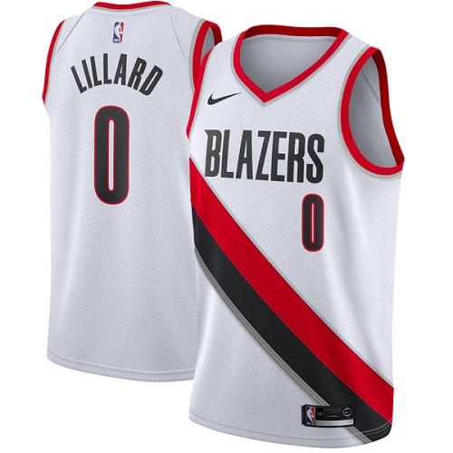 #0 Nike Swingman Damian Lillard Men's White NBA Jersey - Portland Trail Blazers Association Edition