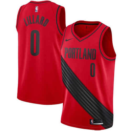 #0 Nike Swingman Damian Lillard Men's Red NBA Jersey - Portland Trail Blazers Statement Edition
