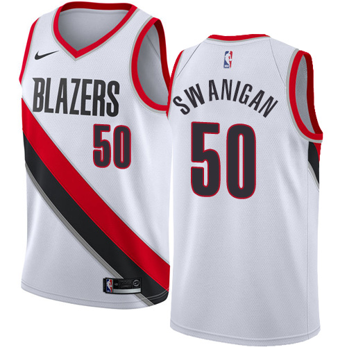 #50 Nike Authentic Caleb Swanigan Men's White NBA Jersey - Portland Trail Blazers Association Edition