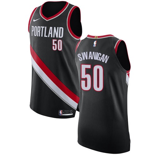 #50 Nike Authentic Caleb Swanigan Men's Black NBA Jersey - Portland Trail Blazers Icon Edition