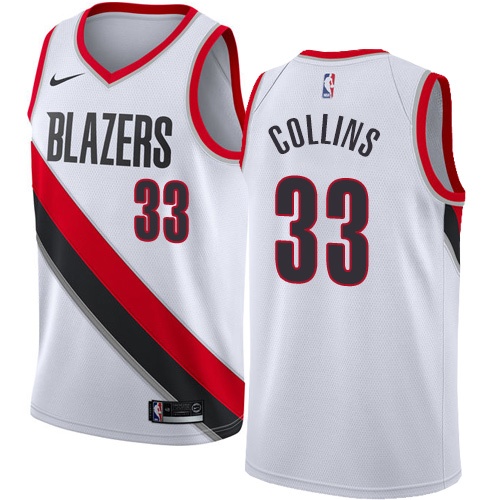 #33 Nike Authentic Zach Collins Men's White NBA Jersey - Portland Trail Blazers Association Edition