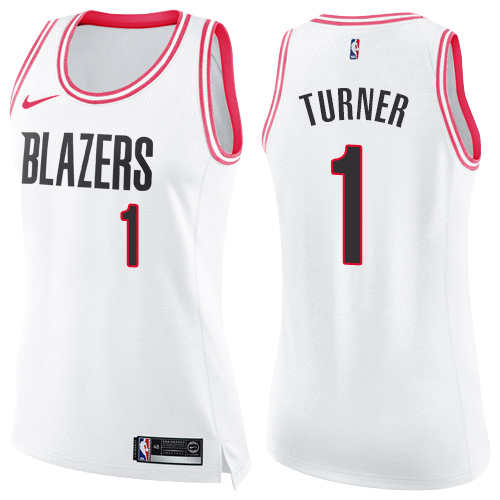 #1 Nike Swingman Evan Turner Women's White/Pink NBA Jersey - Portland Trail Blazers Fashion