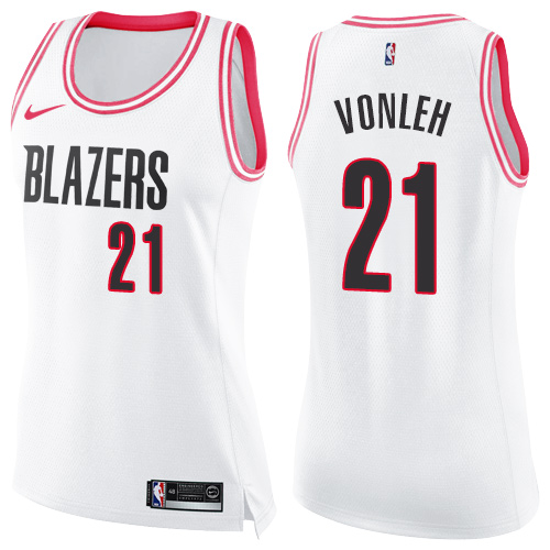 #21 Nike Swingman Noah Vonleh Women's White/Pink NBA Jersey - Portland Trail Blazers Fashion