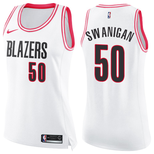 #50 Nike Swingman Caleb Swanigan Women's White/Pink NBA Jersey - Portland Trail Blazers Fashion