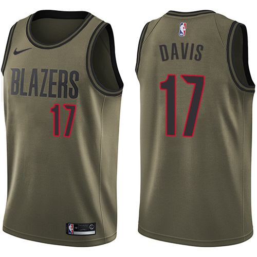 #17 Nike Swingman Ed Davis Men's Green NBA Jersey - Portland Trail Blazers Salute to Service