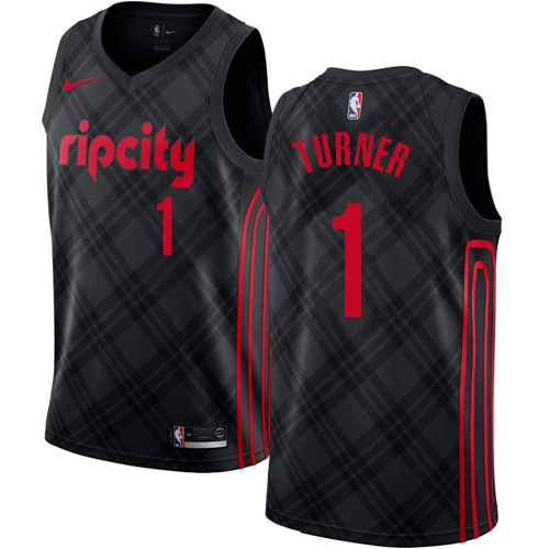 #1 Nike Authentic Evan Turner Men's Black NBA Jersey - Portland Trail Blazers City Edition