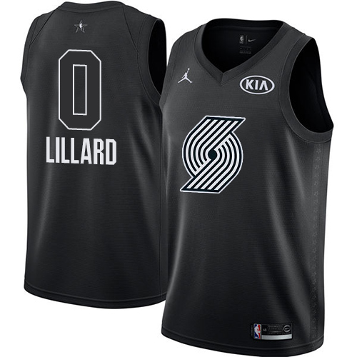 #0 Nike Jordan Swingman Damian Lillard Men's Black NBA Jersey - Portland Trail Blazers 2018 All-Star Game