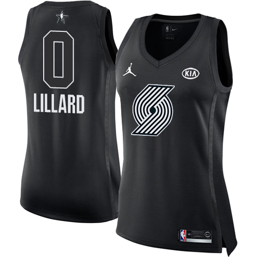 #0 Nike Jordan Swingman Damian Lillard Women's Black NBA Jersey - Portland Trail Blazers 2018 All-Star Game