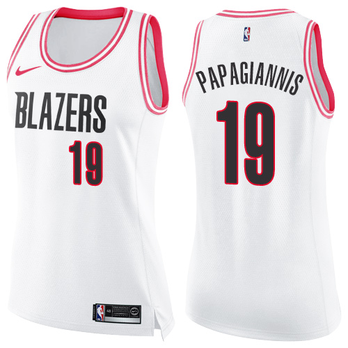 #19 Nike Swingman Georgios Papagiannis Women's White/Pink NBA Jersey - Portland Trail Blazers Fashion